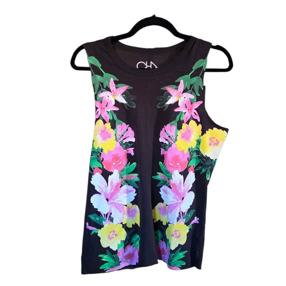 Chaser Floral‎ Sleeveless Top Black with Multicolor Design NWT